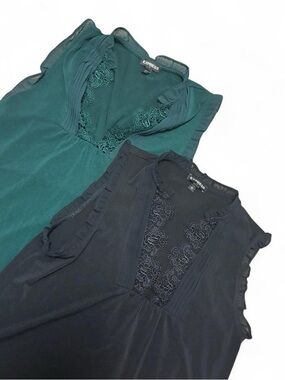 Express Lace Trim Tank Tops Bundle XS Teal Black Sleeveless Blouse Y2K Feminine